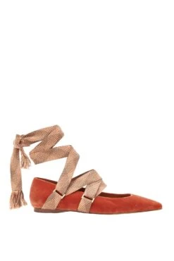 ULLA JOHNSON Arlo Ribbon Ballet Flat - Redwood