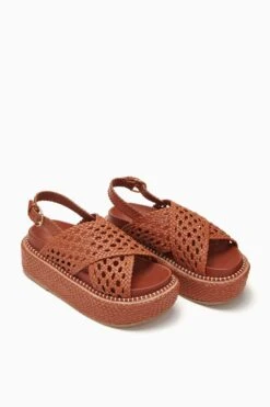 ULLA JOHNSON Gili Woven Leather Flatform - Sierra -Chic Clothing Store PF231005 WovenLeatherFlatform Sierra d r web
