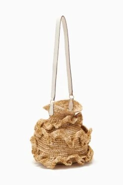 ULLA JOHNSON Ruffled Tulip Basket - Natural -Chic Clothing Store PF231135 RuchedTulipBucketBag Natural b r web
