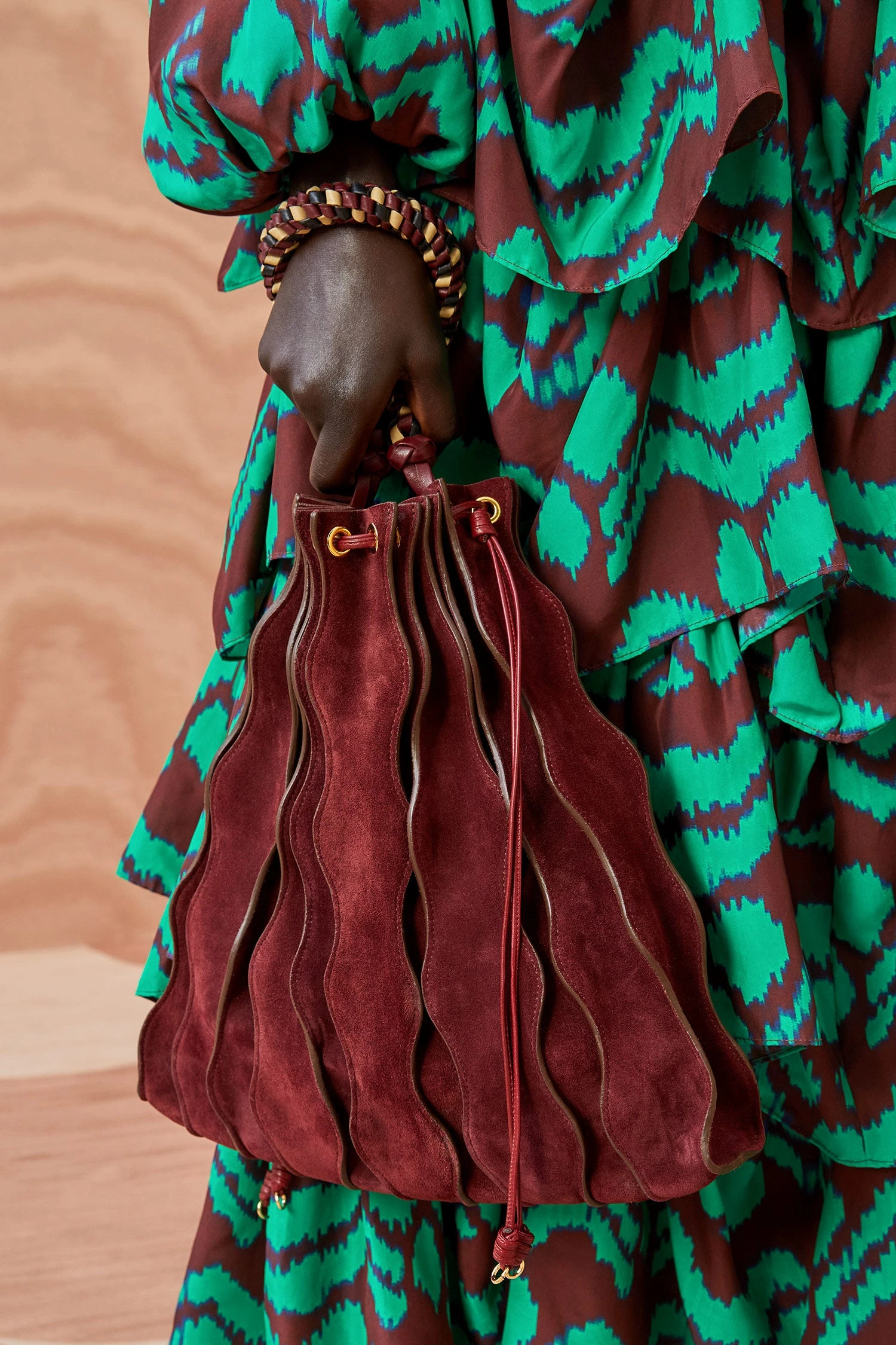 ULLA JOHNSON Adria Large Pleated Wave Bag - Mahogany 3 ULLA JOHNSON Adria Large Pleated Wave Bag - Mahogany