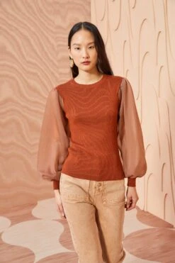 ULLA JOHNSON Sabrina Pullover - Redwood 9 ULLA JOHNSON Sabrina Pullover - Redwood -Chic Clothing Store ULLA JOHNSON Sabrina Pullover REDWOOD 0006